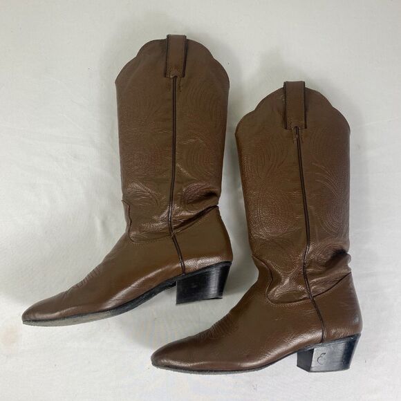 Cowgirl boots 7.5 B narrow foot brown leather custom made soft soles - Picture 7 of 8